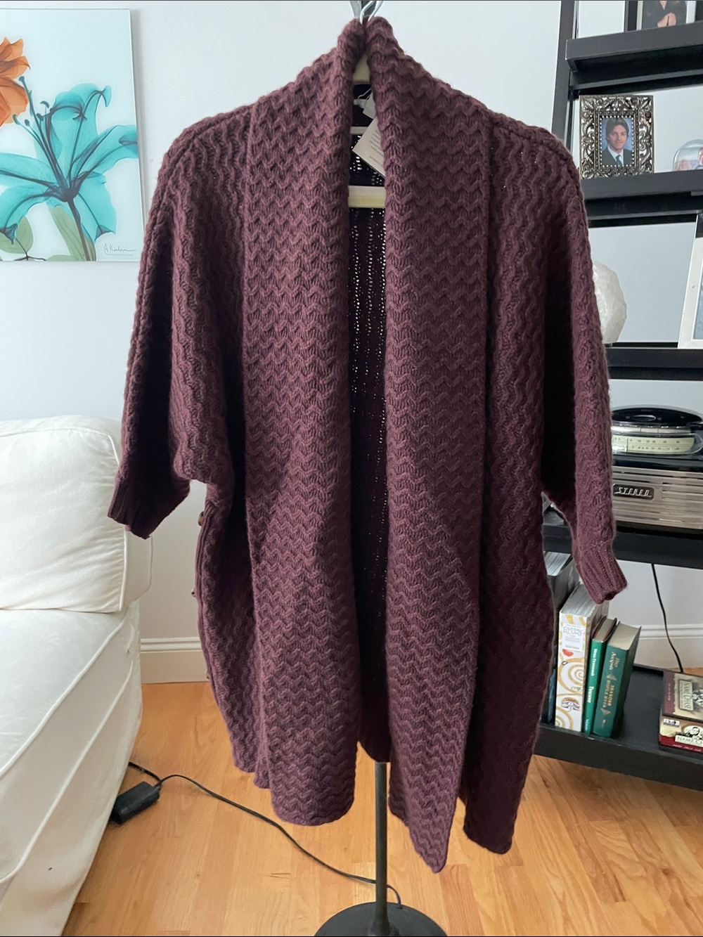 Garnet Hill Open-Front Cardigan in Plum